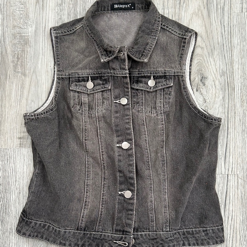 Allegra‎ Black Denim Button Up Vest Sz M